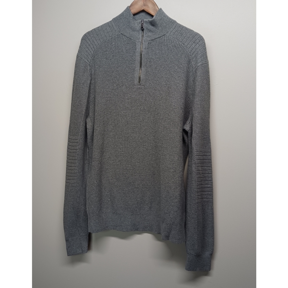 Express Pullover Knit Sweater Men Sze XL Gray High Neck 1/4 Zip 100% Cotton Fall